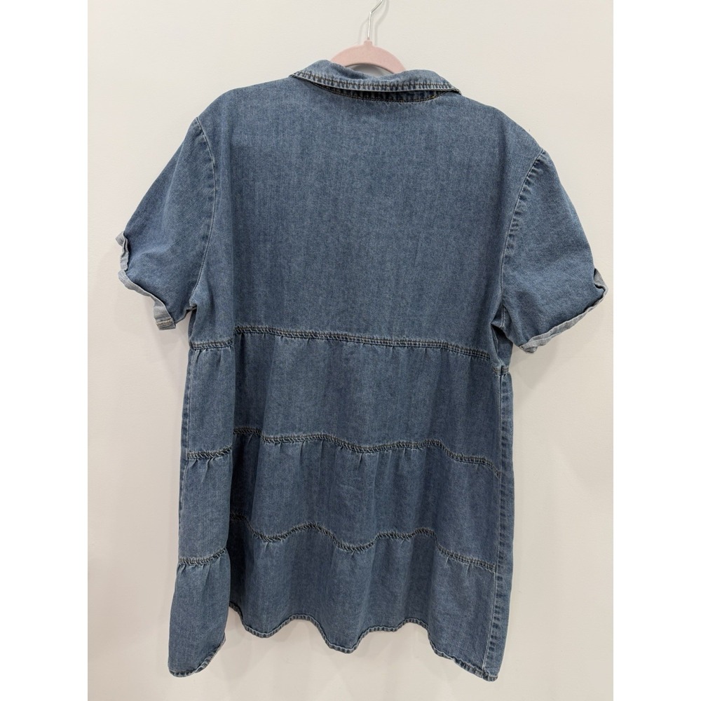Denim Babydoll Dress 2XL Oversized Button Front Cotton Short Sleeve Casual Boho - Picture 2 of 7